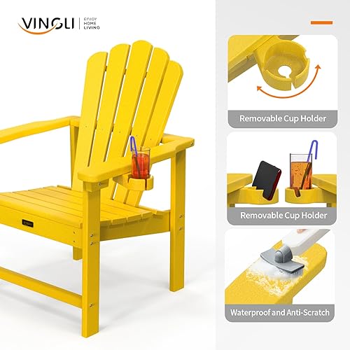 Miniatura 6 de VINGLI Silla Adirondack plegable de plástico con soporte para tazas, material HDPE 100% reciclable, capacidad de peso de 380 libras para piscina al