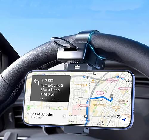 Soporte de teléfono para volante con clip de metal grande compatible con fundas gruesas Soporte de teléfono ajustable para tu automóvil, camión,