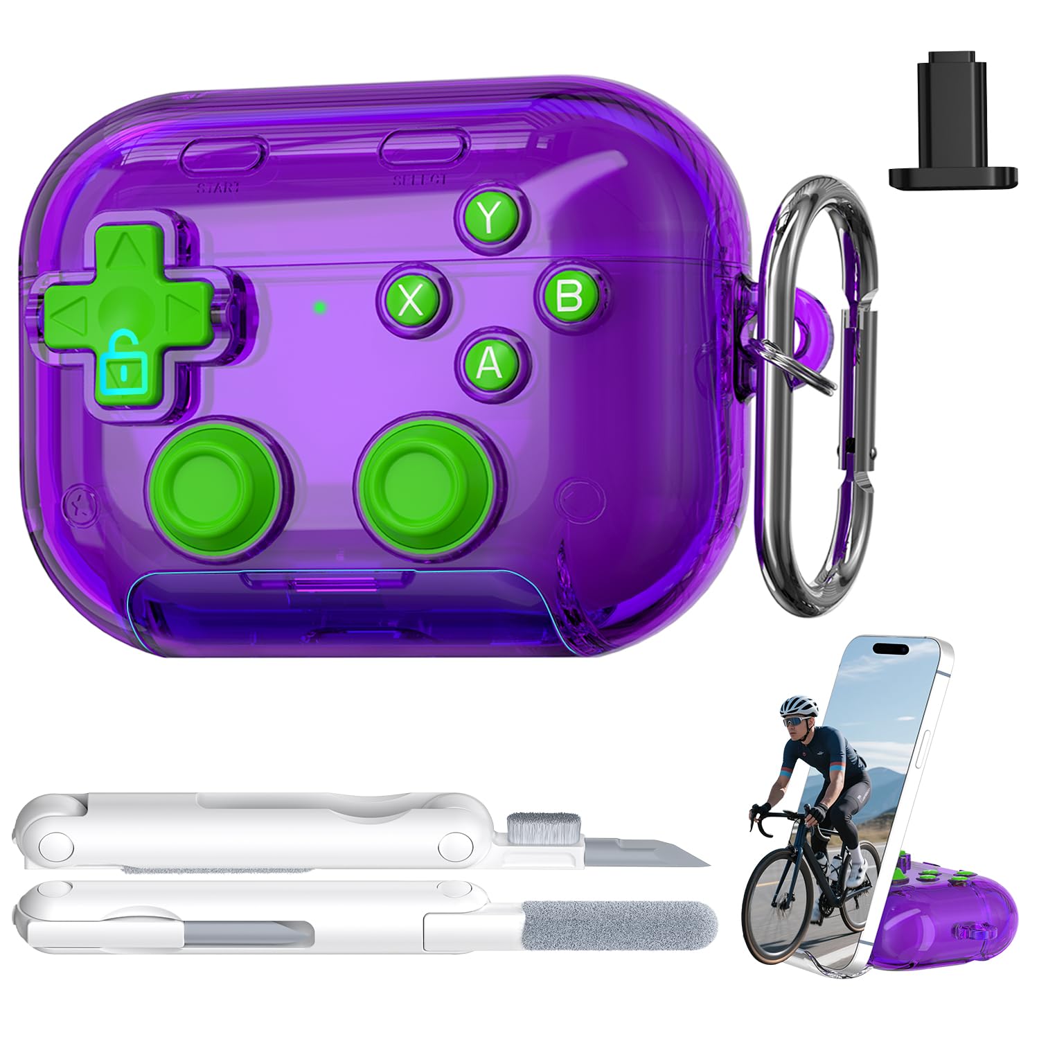 RFUNGUANGO - Funda para AirPods Pro 3 con Cierre y Kit de Limpieza, Transparente, rígida, para Videojuegos, con Soporte para teléfono Integrado, antigolpes （Naranja） — view 62