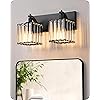 EDISHINE Bathroom Vanity Light Fixtures, 2 Light Crystal Bathroom Lighting Fixtures Over Mirror, Modern Wall Sconce for Powder Room, Bedroom, E26 Base, Black