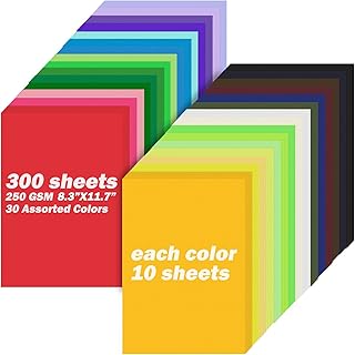 Colored Cardstock Paper 300 sheets, Double Sided Printed Colorful Cardstock 30 Assorted Colors,250gsm A4 Size,Premium Thick Card Stock for Card Making, Scrapbooking, Party Decors, Kids School Supplies