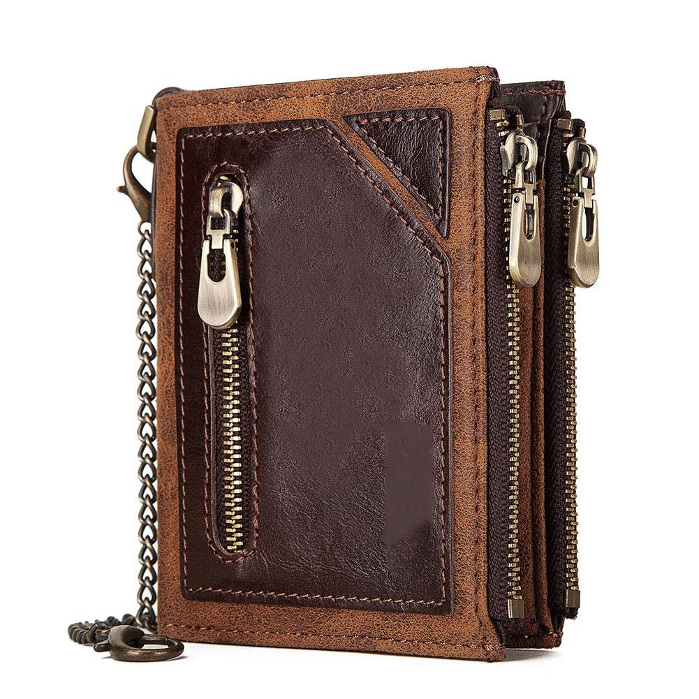 C- Herren Geldbörse Kette Leder Geldbörse Münzfach Herren Reißverschluss Geldbörse Anti Diebstahl Geldbörse für Herren Multi Karten Geldbörsen Brieftaschen,Nero