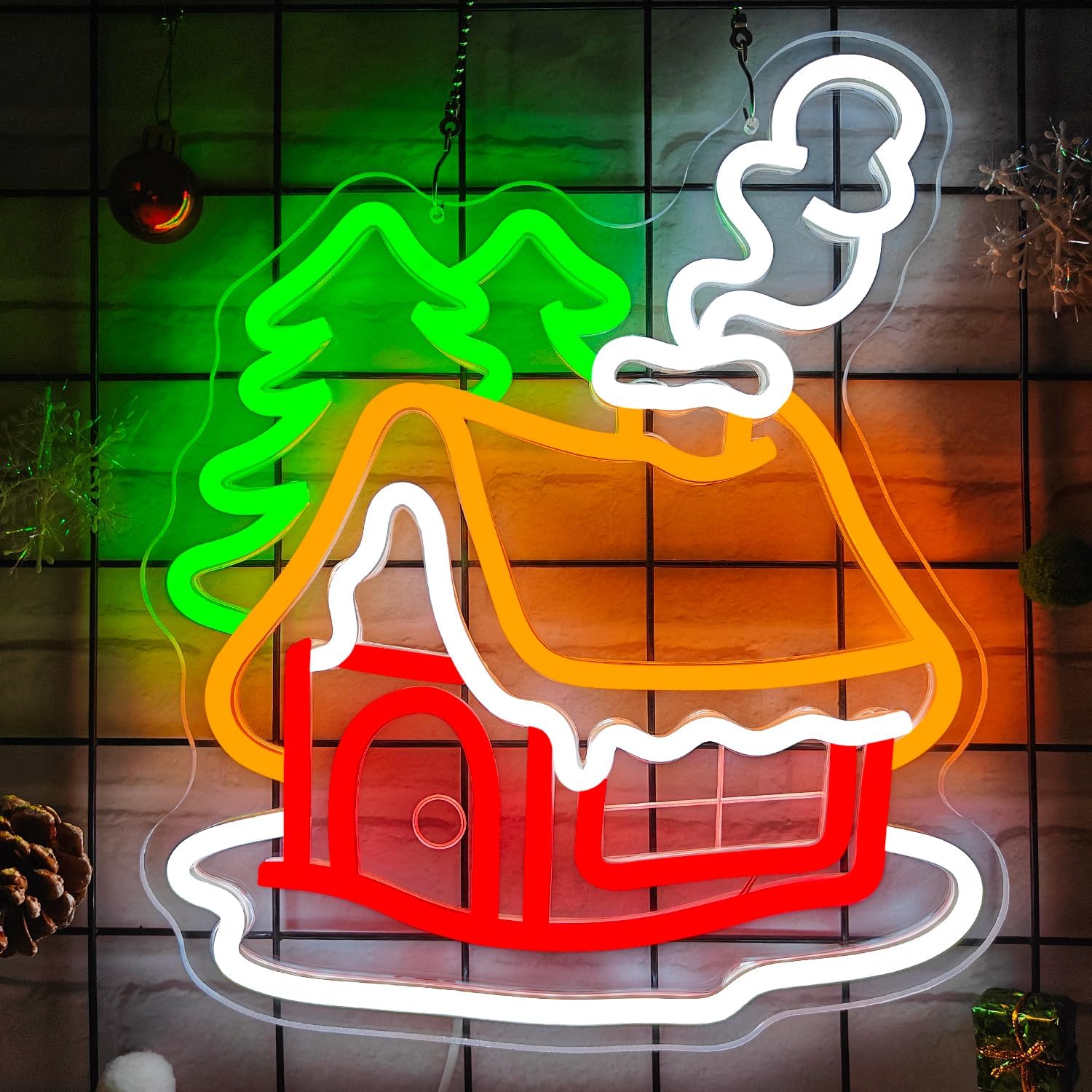 Christmas Neon Sign Christmas Village Houses Neon Sign for Wall Decor Winter House Led Signs Xmas Houses Village Neon Light Up Signs for Holiday Window Bedroom Party Home Living Room Decoration - Image 2
