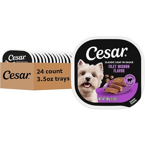 Cesar Classic Loaf in Sauce Adult Wet Dog Food Filet Mignon, 3.5 oz. Easy Peel Trays, 24 Count (Pack of 1)