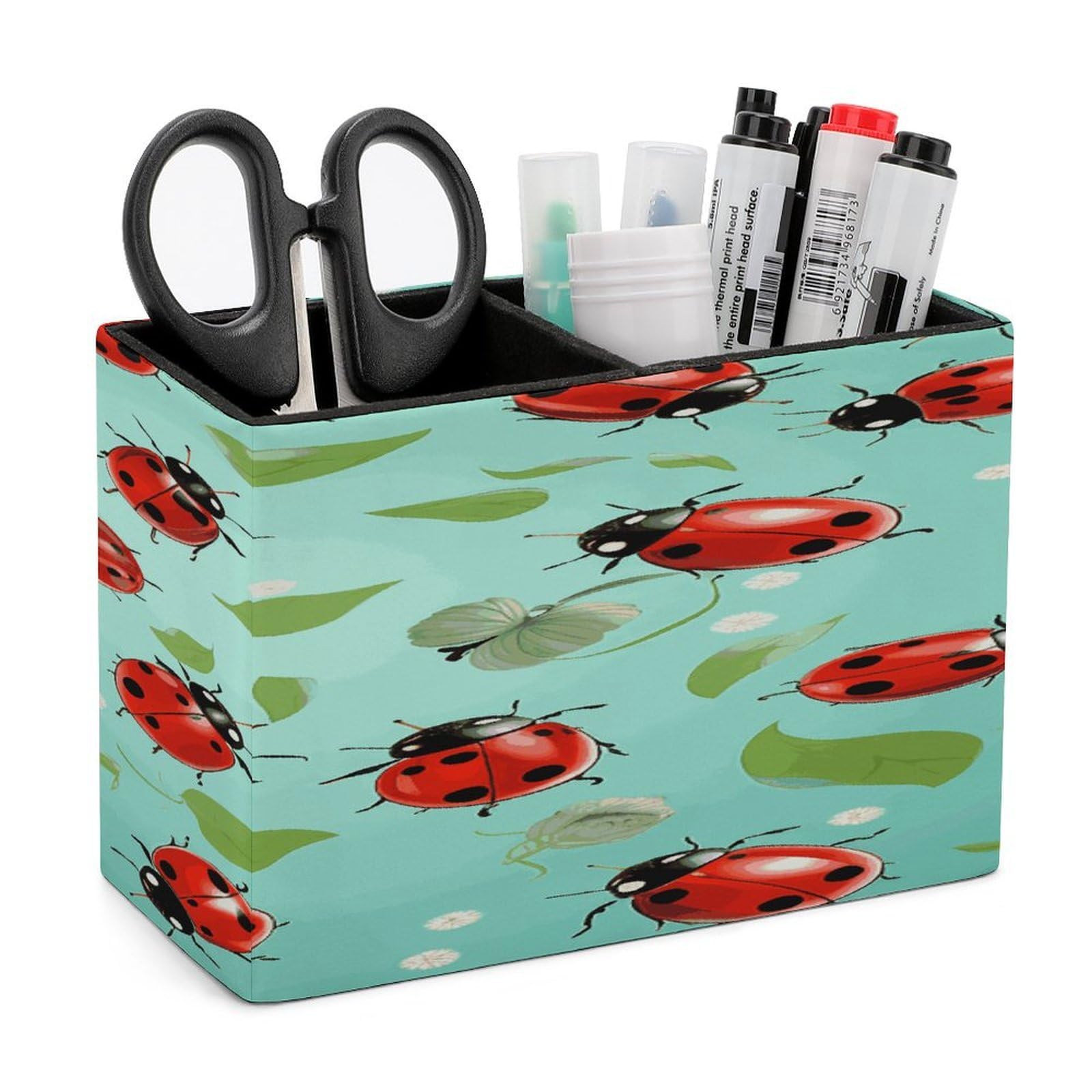 Porte-stylos en cuir coccinelles rouges chic pour pinceaux et bureau