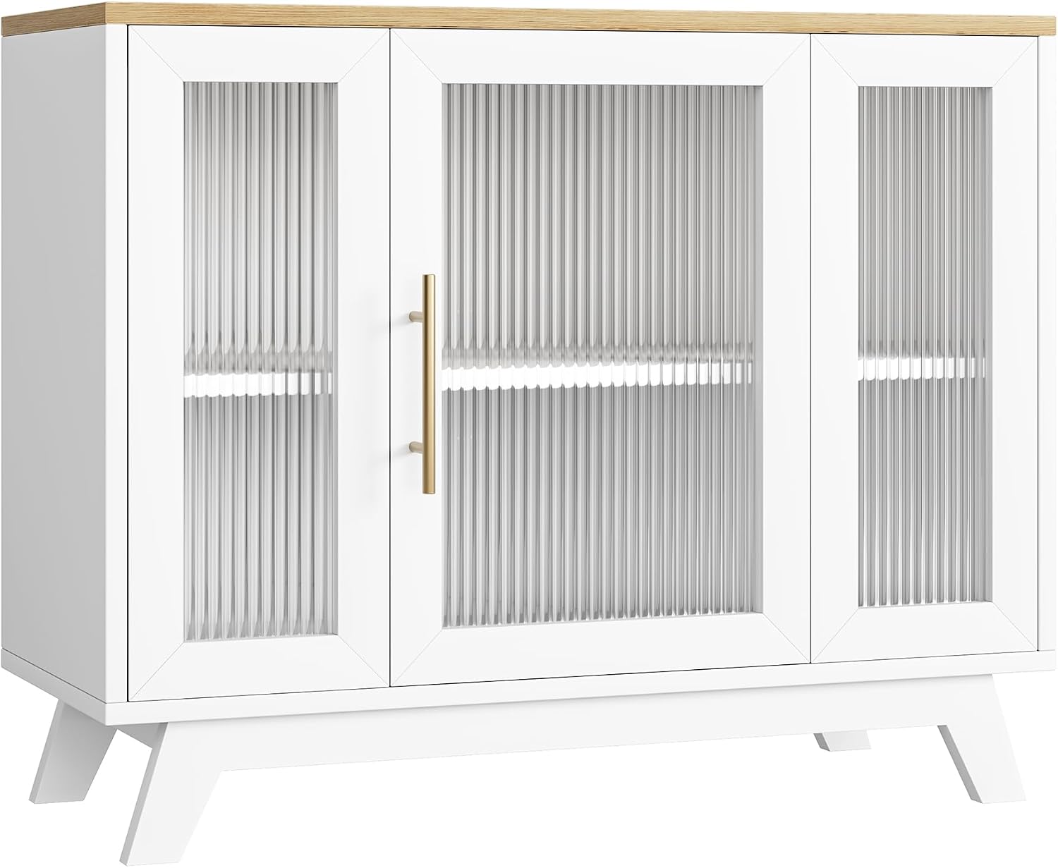 GAOMON Accent Storage Cabinet, 36'' Sideboard Buffet Cabinet with Fluted Glass Door and Adjustable Shelf, White Coffee Bar for Kitchen, Dining Room, Living Room, Natural