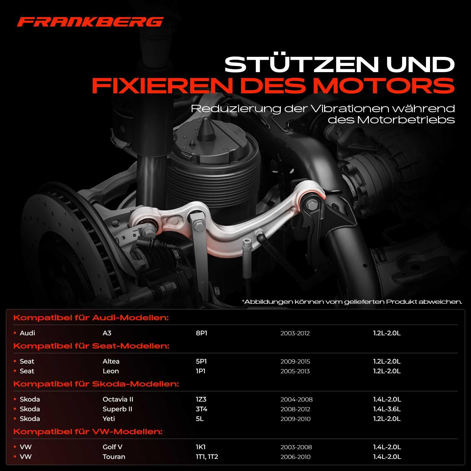 Frankberg 2x Querlenker Halter Konsole Vorne Links Rechts für A3 8P Caddy III 2K 2C Golf V 1K J-e-t-t-a III 1K T-o-u-r-a-n 1T 2003-2013