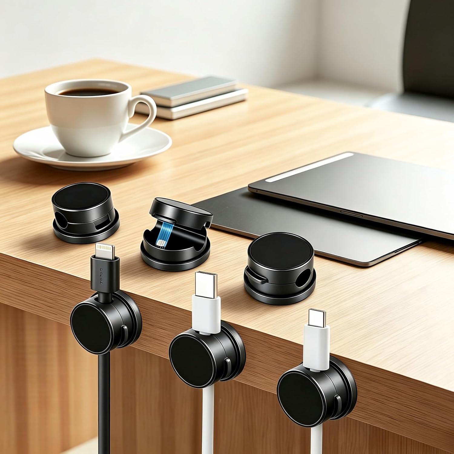 6PCS Magnetic Swivel Cable Organizer, Spring Adhesive Desk Clip image 4