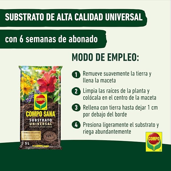 COMPO SANA Substrato Universal de calidad con 6 a 8 semanas de abono para plantas de interior, terraza y jardín, Substrato de cultivo, 10 L - 3