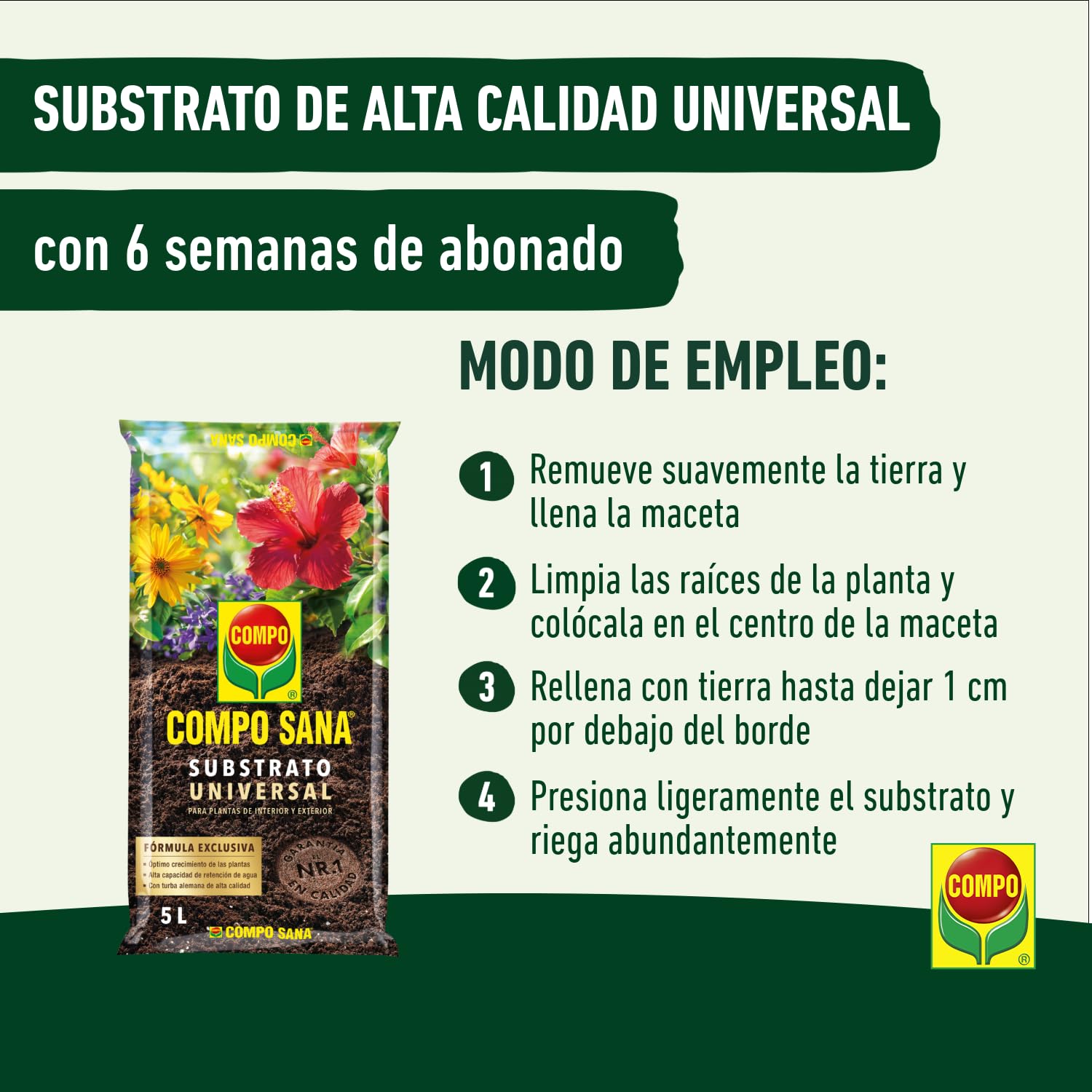 COMPO SANA Substrato Universal de calidad con 6 a 8 semanas de abono para plantas de interior, terraza y jardín, Substrato de cultivo, 10 L — view 3