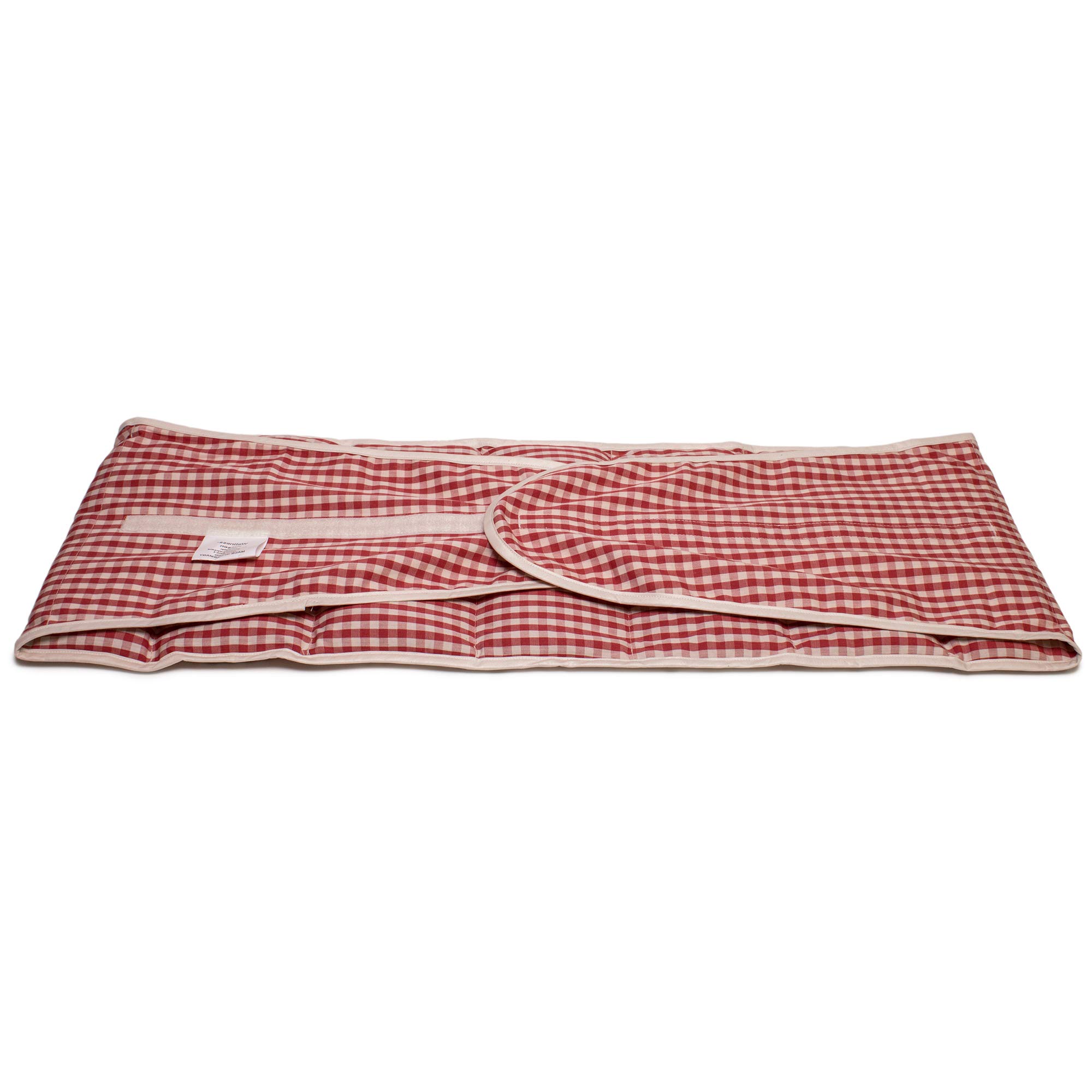 Wärmegürtel Kirschkernkissen. Gürtel mit Klettverschluss - ca. 135cm - 7-Kammer - Wärmekissen Rücken XXL Körnerkissen - Bio-Stoff rot-weiß