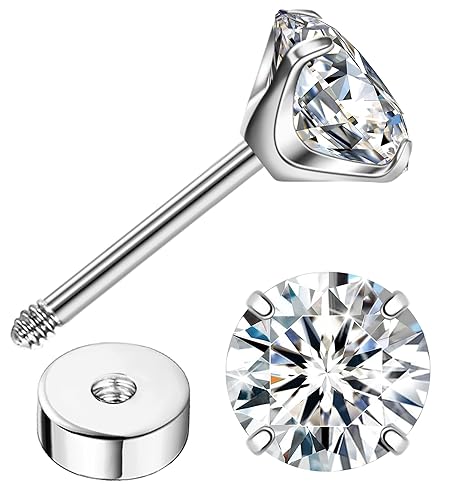 Miniatura 10 de G23 Titanium Earrings 5A+Cubic Zirconia Flat Back Stud Earrings 14K Gold Hypoallergenic Nap Earrings 2-5MM Tiny Handmade Cartilage Stud Earrings for