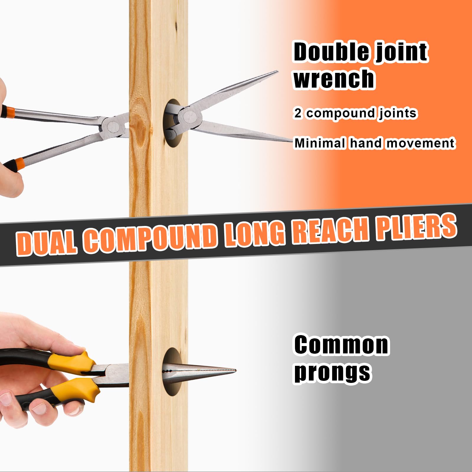 NeedleNose & BentNose Pliers Set, Steel Long Reach Pliers with Compound Joints Serrated Tips Flexible in Restricted Space - Image 4