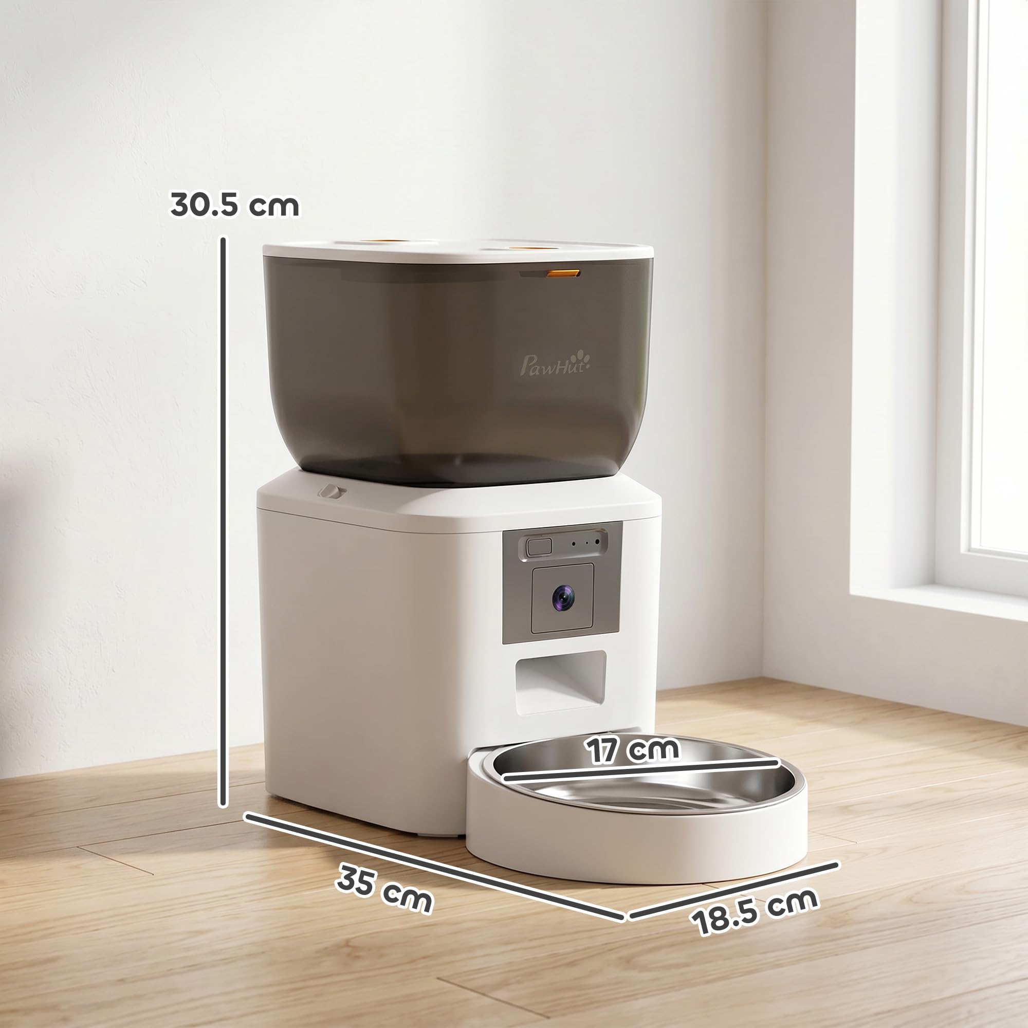 PawHut Comedero automático para gatos con cámara, WiFi de 2.4 G, control inteligente de aplicación, comedero para mascotas de 4 L, 1-10 comidas con audio de 2 vías, visión nocturna, antiobstrucción