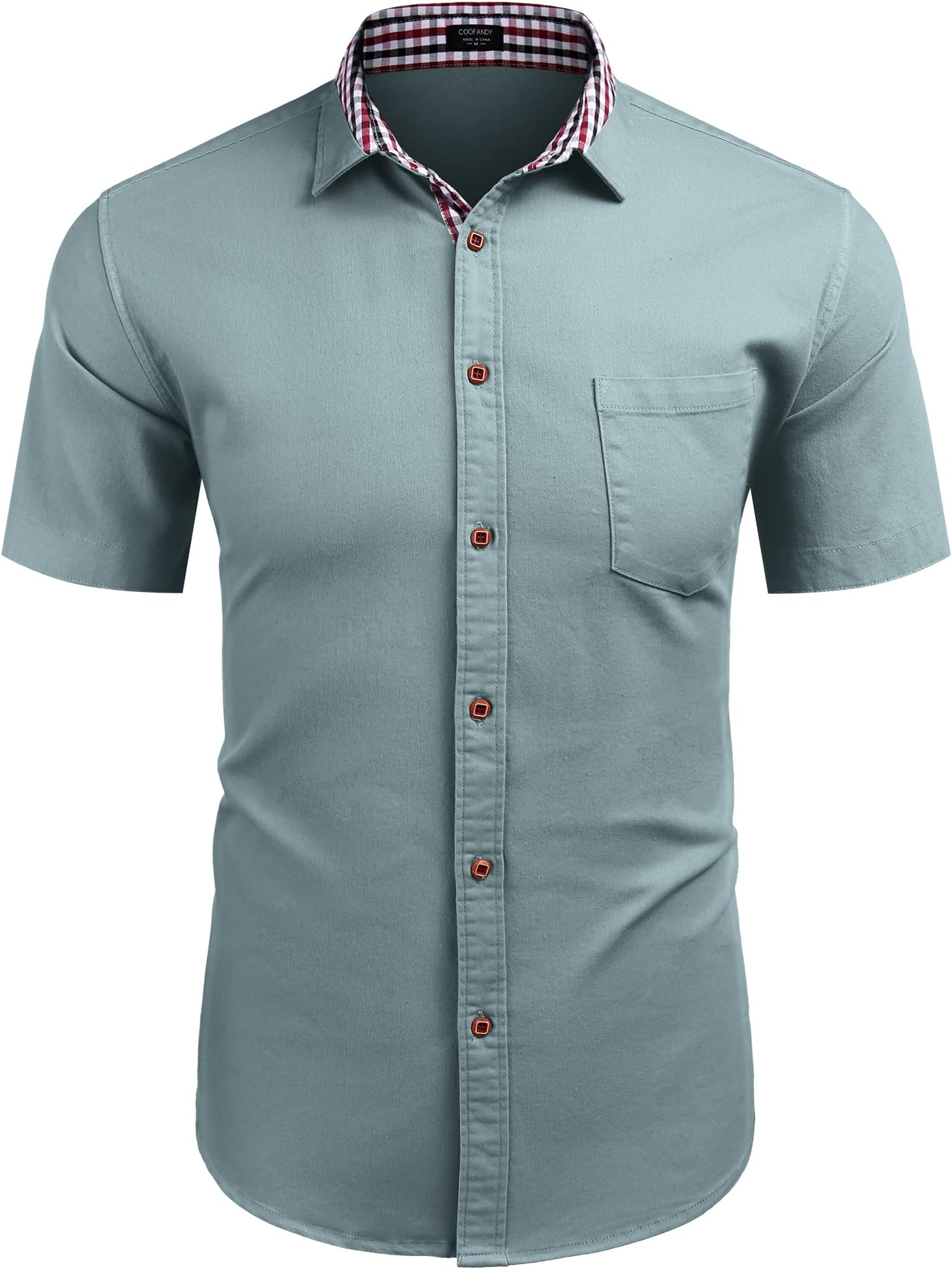 COOFANDY Fashion Slim Fit Short Sleeve Botton Down Dress Shirts for Men Chambray - Pocket Small