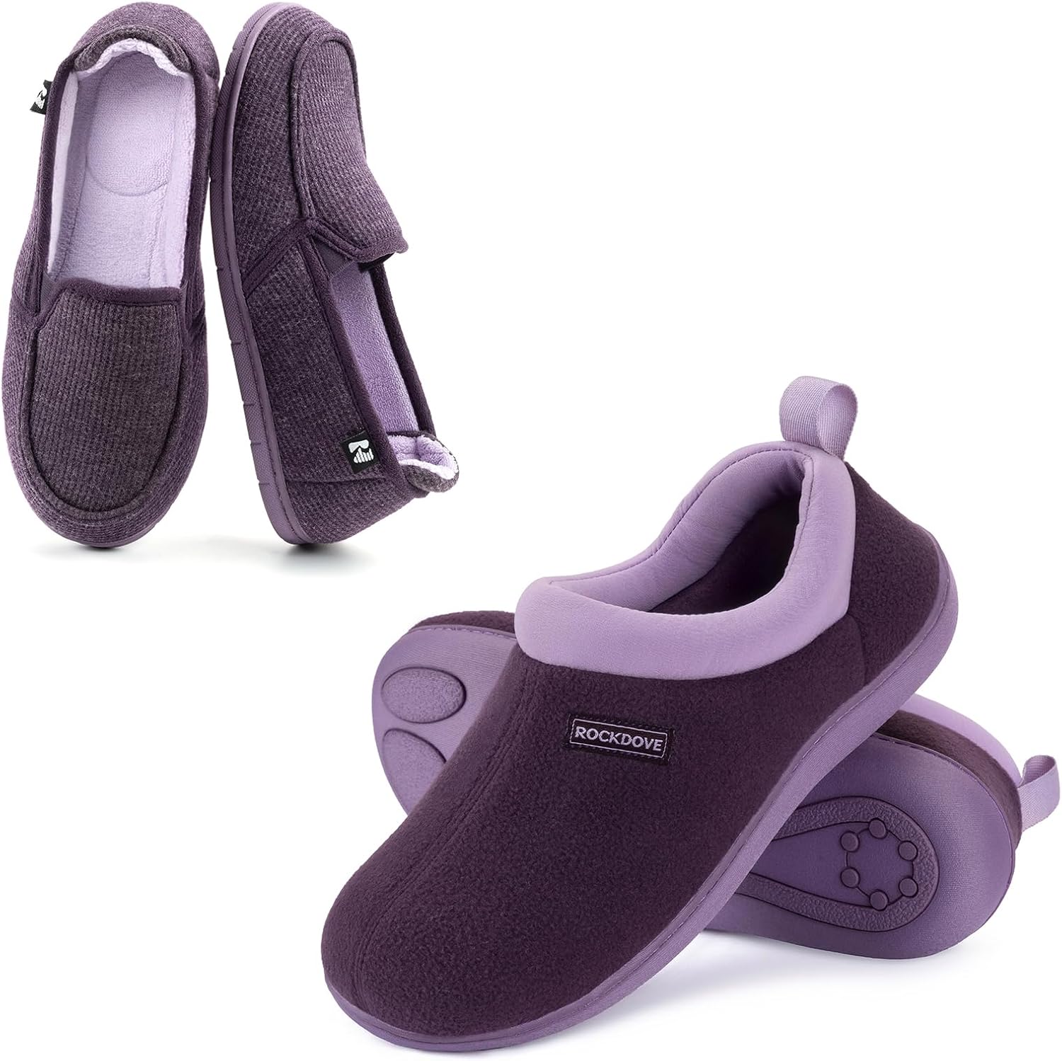 RockDove Set of 2 Pairs - Women's Size 10, Two-Tone Hoodback Slipper with Removable Insole (Eggplant) Two-Tone Memory Foam Slipper (Eggplant)