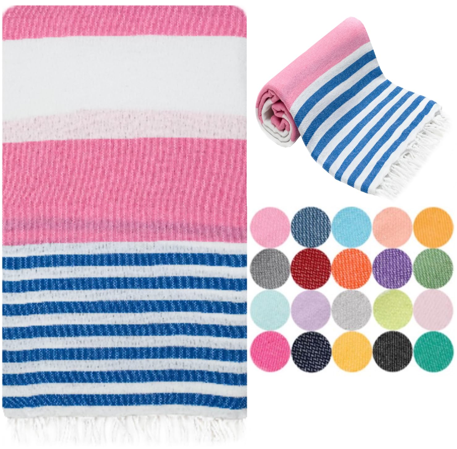 Park & Oz Turkish Peshtemal Beach Towel - 100% Cotton, Lightweight, Fast Drying, Oversized For Travel, Yoga, Pool & Beach