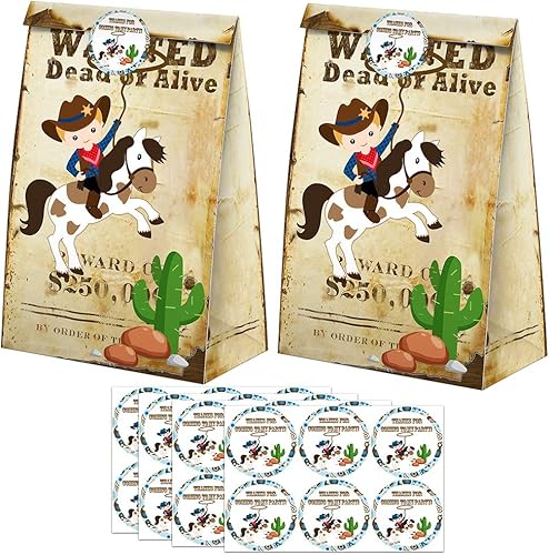Bolsas de golosinas de vaquero, 24 unidades, bolsas de dulces con calcomanías, bolsas de regalo de vaquero con temática de vaquero, suministros de
