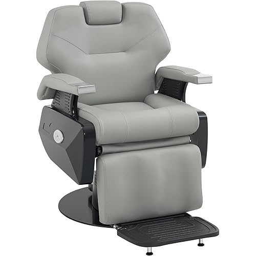 BarberPub Electric Heavy Duty Beauty Barber Chair Hair Salon Home Salon Beauty Spa Shampoo Styling Professional Multifunctional Lifting Recliner Equipment for Barber Shop 9108 (Grey)