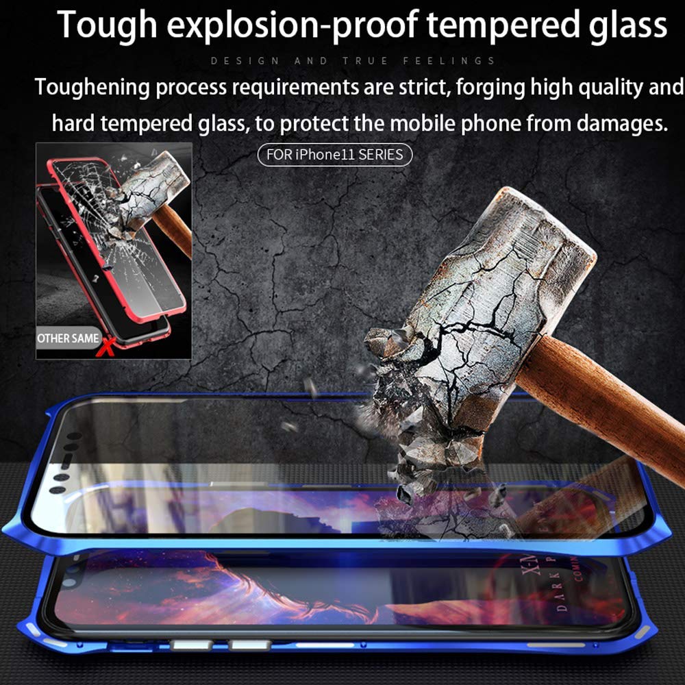 MIMGOAL Anti-spia Cover per iPhone 11 Custodia 360 Gradi Full Body Protezione Vetro Temperato Anti Spy + Metal Bumper con Magnetico Case Trasparente Nero