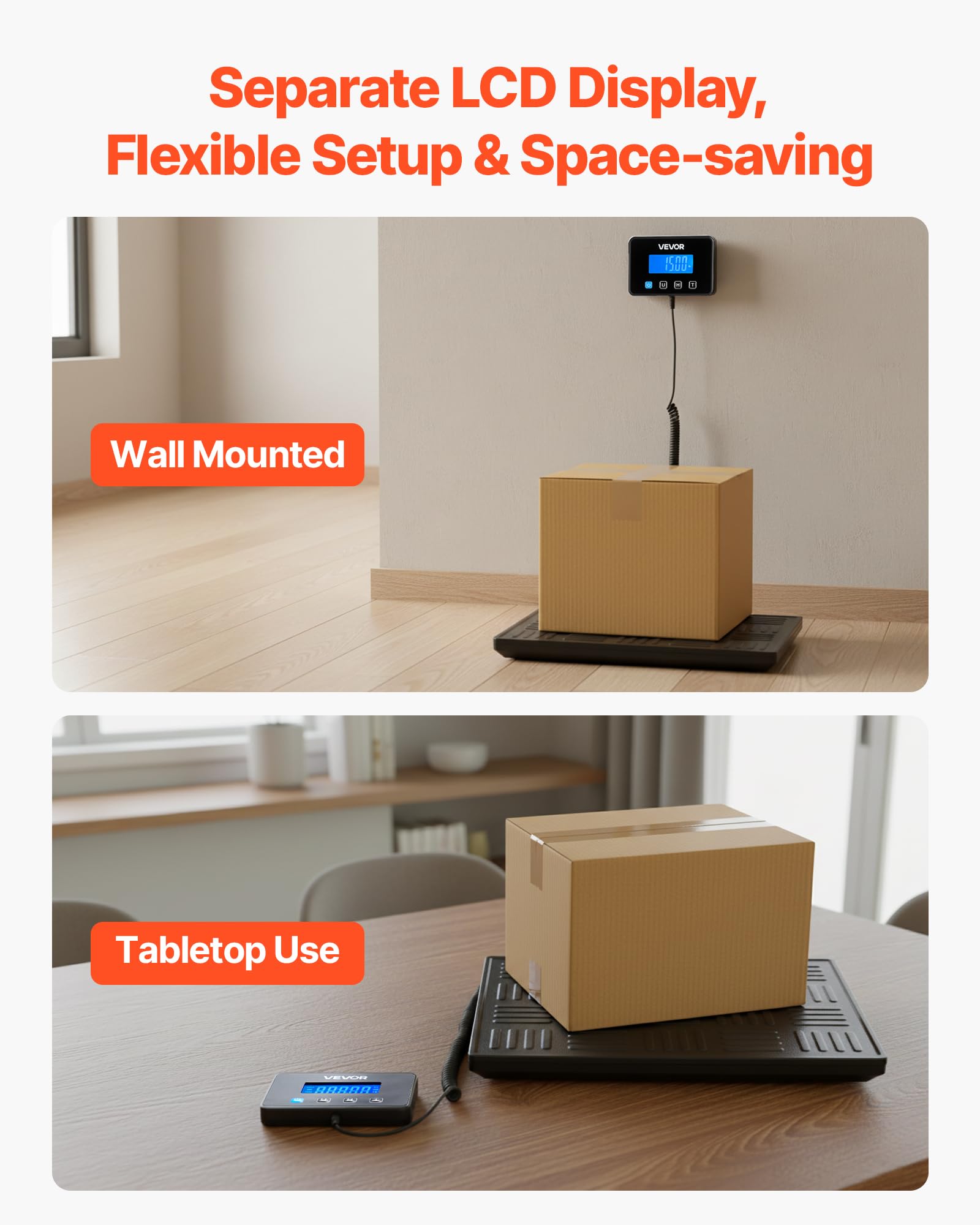 VEVOR Báscula Digital para Paquetes, 20/100 g, Doble Precisión, Plataforma de 300 kg con Función de Tara/Retención y Pantalla LCD, para Paquetes, Envíos y Equipaje, con Batería y Cable de Carga
