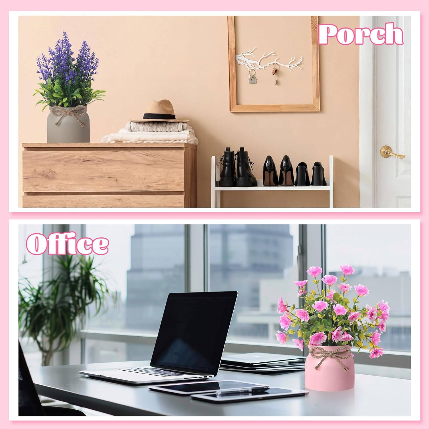 9 Pack Small Artificial Potted Flowers Spring Floral Tables Centerpieces Mini Fake Plastic Plants Flowers in Vase for Spring Indoor Home Office Desktop Decorations