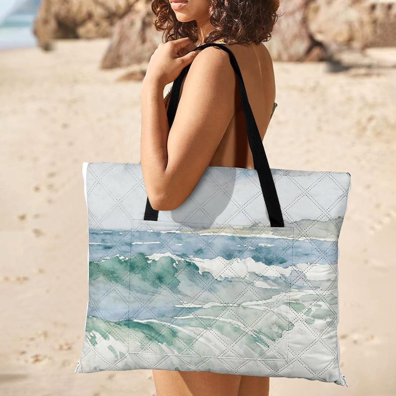 Happy Doggies Picnic Blanket with Zipper Water Resistant Sand Free Picnic Mat Washable Foldable Easy Carry Beach Blanket for Lawn Beach Hiking Camping