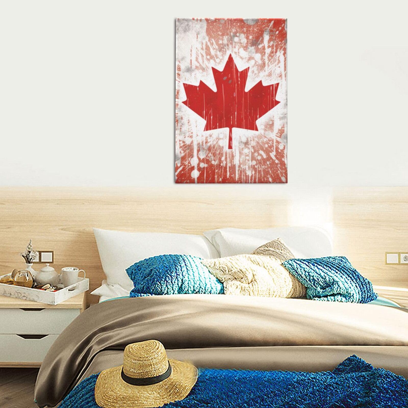 YKLJG Impression sur toile imprimée drapeau du Canada 40 x 60 cm encadrée en bois pour chambre à coucher, cuisine, bureau