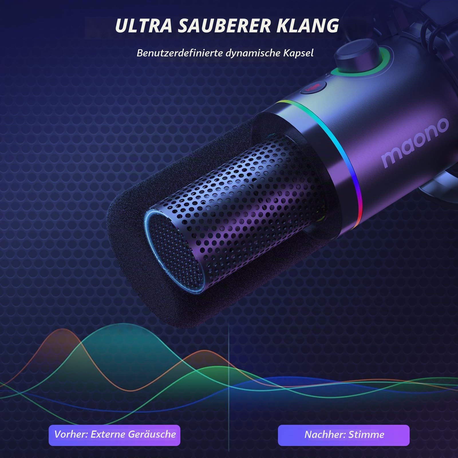 MAONO XLR/USB Dynamisches Mikrofon Set, RGB Podcast Mikrofon mit Arm, Software, Stummschalttaste, Gain-Regler, für PC Gaming, Streaming, Aufnahme, PS4/5 Mac Mixer usw PD200XS Schwarz