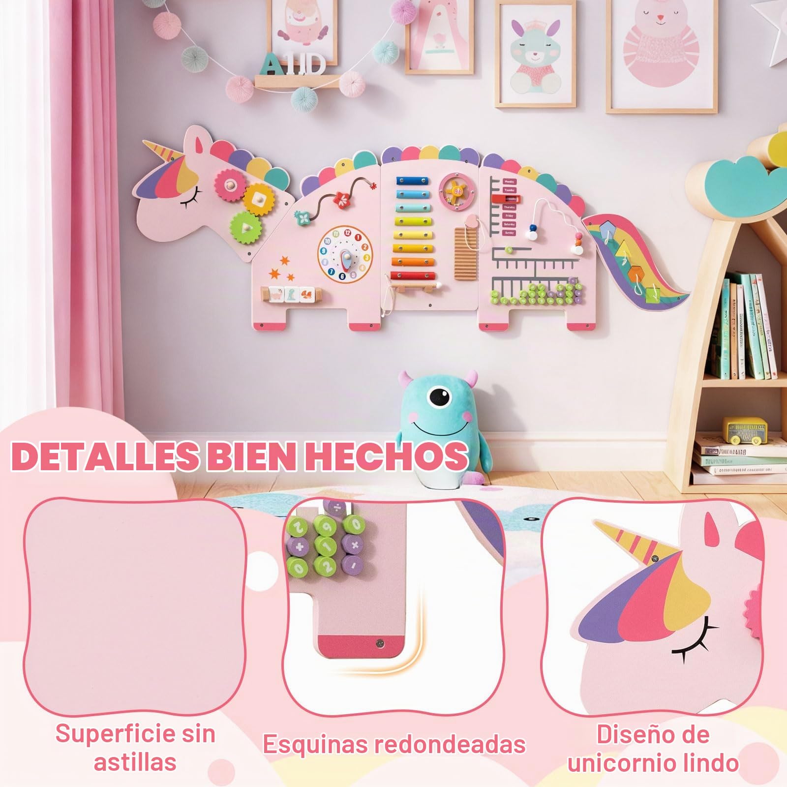 FANTASK Tabla de motricidad de Madera, Montessori Busy Board 11 en 1 con Bloques de xilófono ábaco para la promoción temprana, Juguete Educativo para el Desarrollo de la motricidad Fina para niños