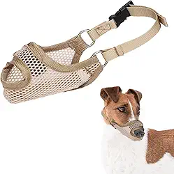 Focinheira para cães de tamanho pequeno, focinheira PP macia antimordida com design de abertura frontal respirável para parar de mastigar guarda para cães presente de animal de estimação (Cáqui)