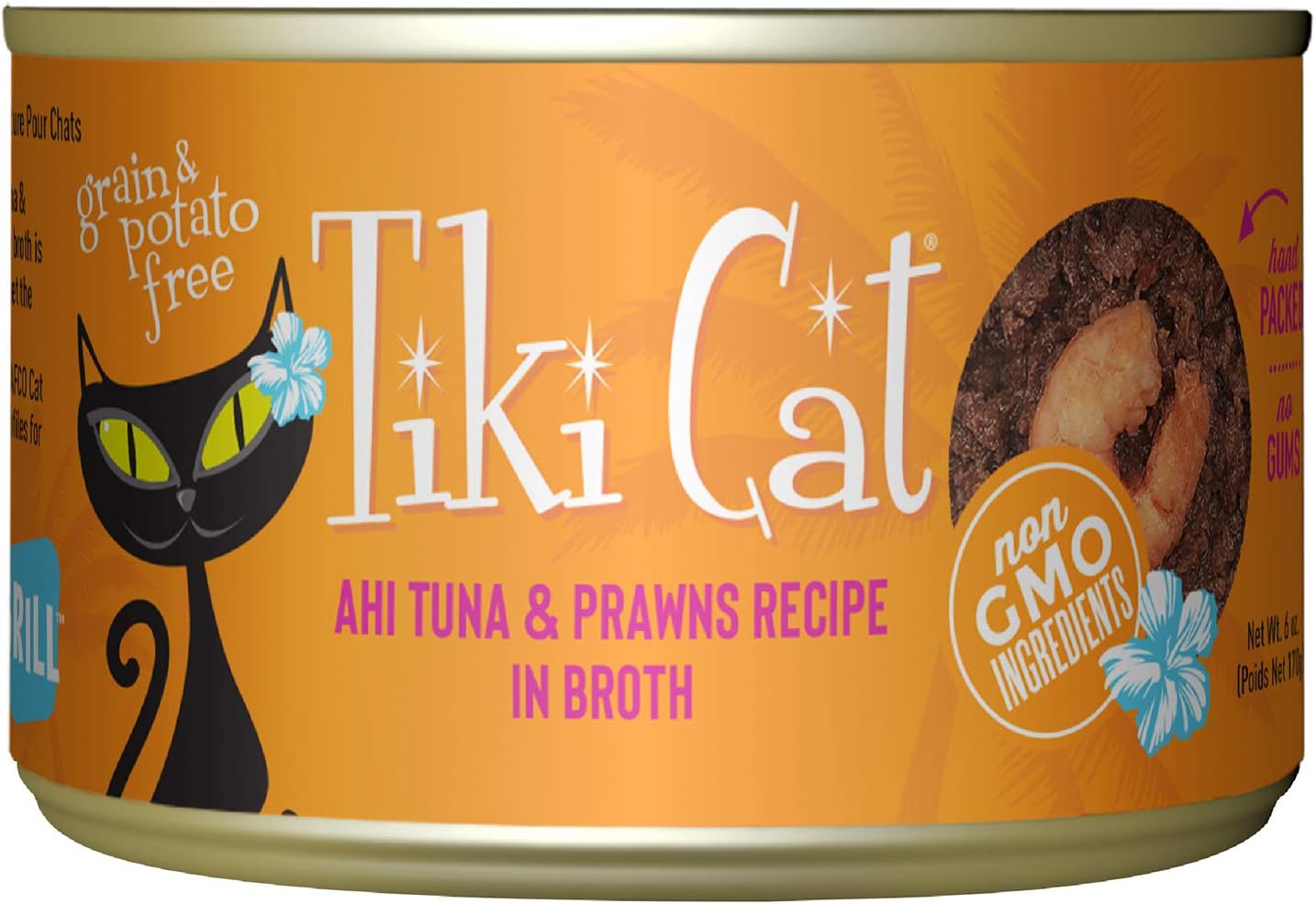 Tiki Cat Grill, Ahi Tuna & Prawns, High-Protein and 100% Non-GMO Ingredients, Wet Whole Foods Cat Food for All Life Stages, 6 oz. Cans (Pack of 8)