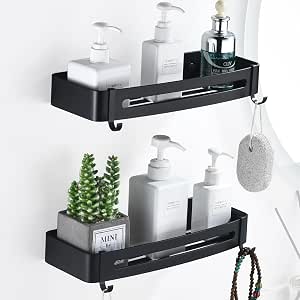 Duschregal Ohne Bohren, 2 Stück – Selbstklebend, Aluminium, Schwarz, 28,5x9,5x4 Cm