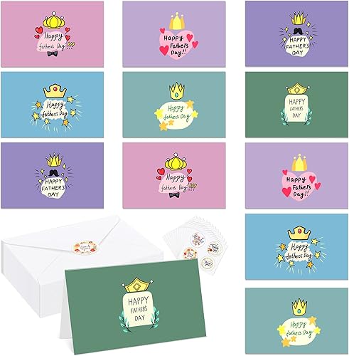Faccito 24 juegos de tarjetas del día del padre con sobres, calcomanías de 6 x 4 pulgadas, 6 tarjetas de felicitación surtidas para el día del padre