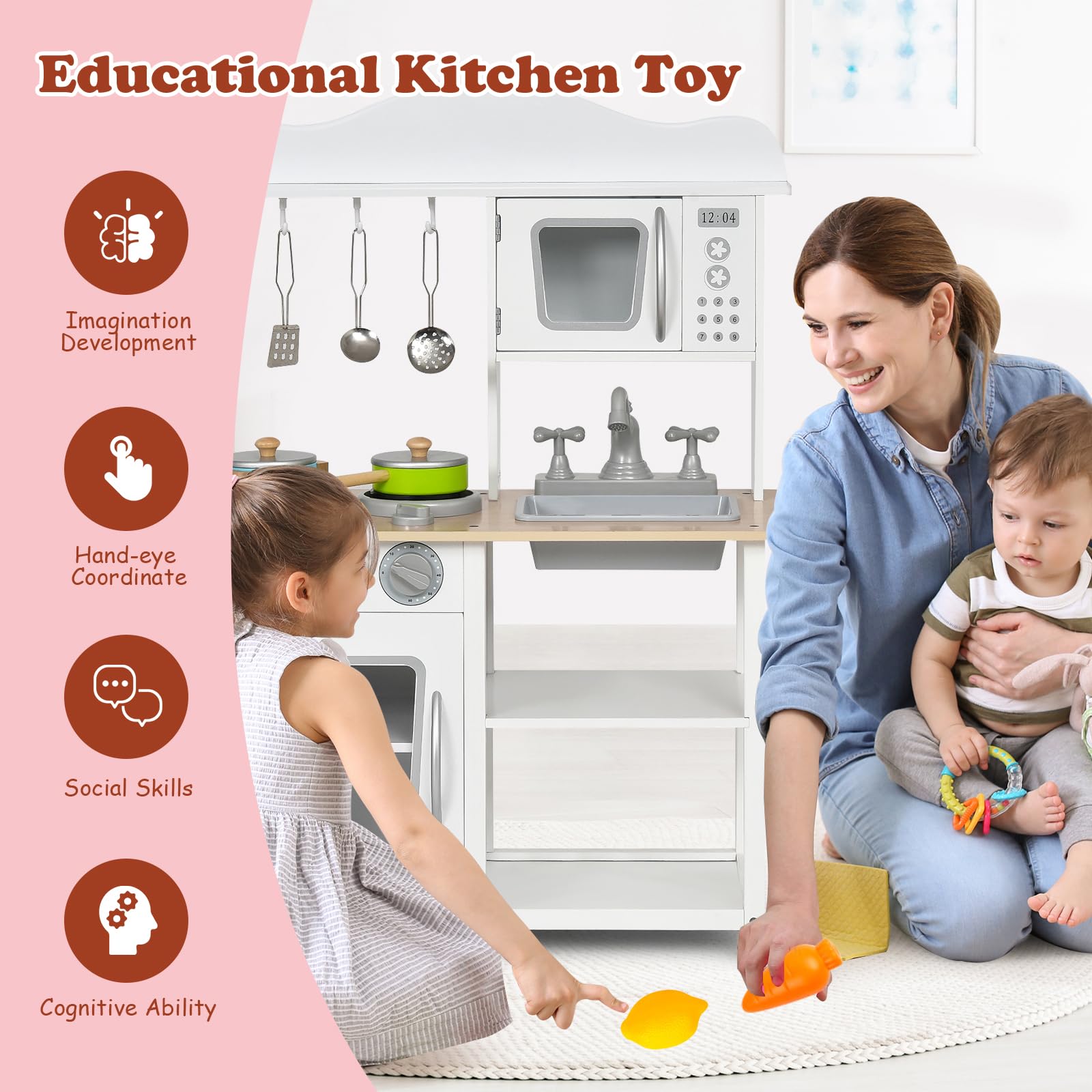 Juego De Cocina De Madera Para Niños - Accesorios De Cocina Infantil A Partir De 3 Años, Juguete Educativo