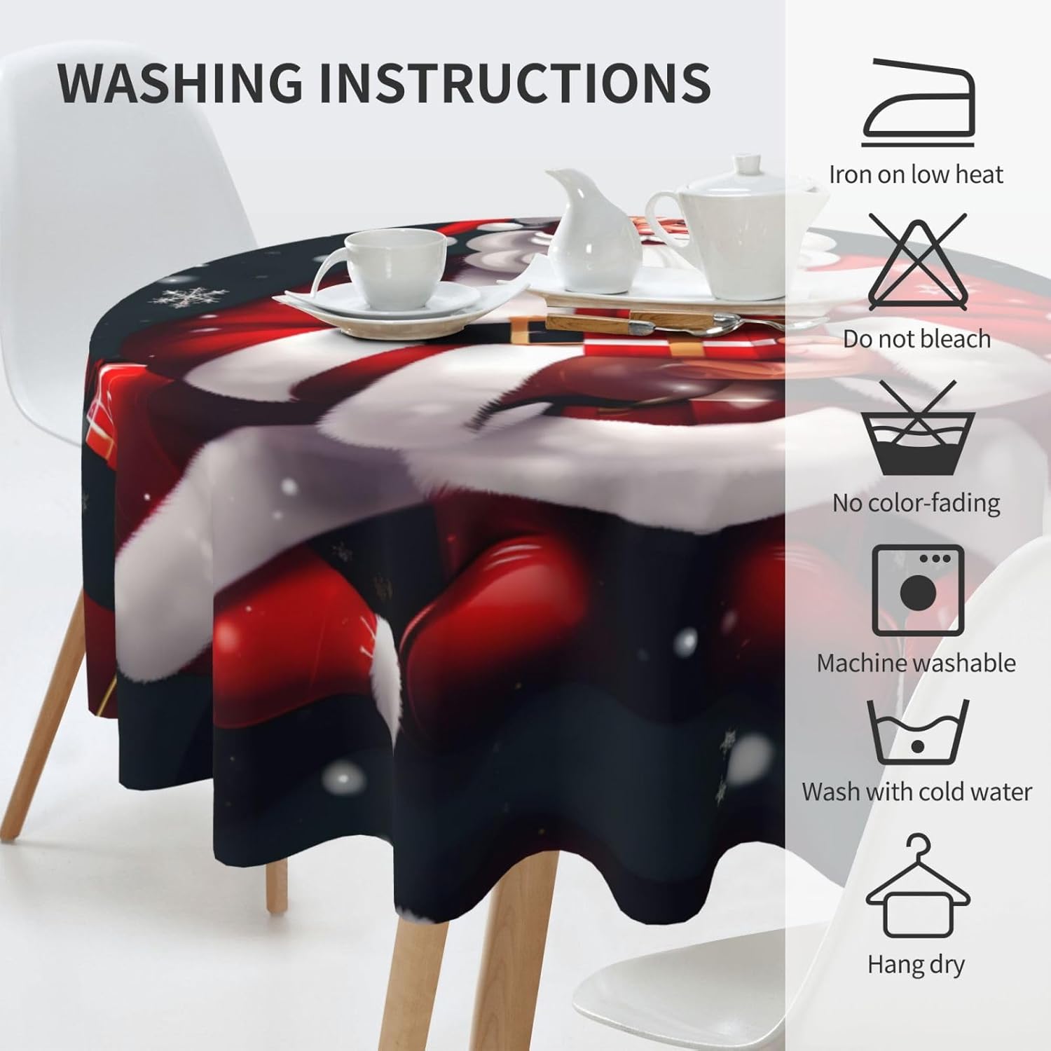 Christmas Santa Clauss Print Wrinkle Free Dining Table Cover for Birthday Party Farmhouse Tablecloths Up to 60 x 60 Inches
