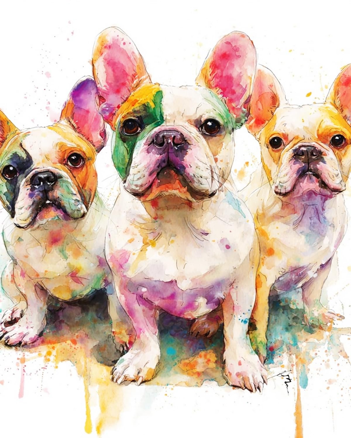 LIUBAISHI Paint by Numbers for Adults, Watercolour French Bulldog, 40x50 cm Acrylic Canvas Kit with 3 Brushes