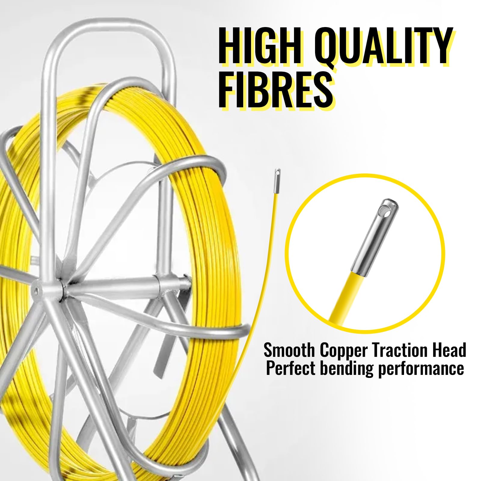 Rodder de conducto de fibra de vidrio de 6 mm x 130 cm con soporte y freno de acero, caña de correr de cable, herramientas de pesca para paredes y conductos eléctricos, no conductivo