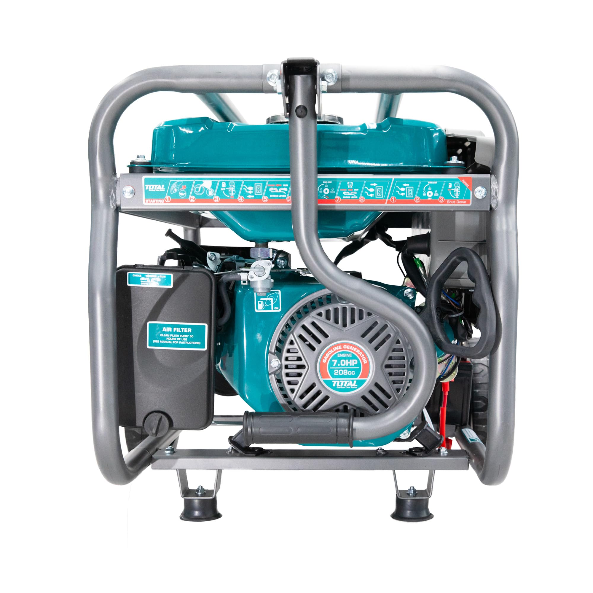 TOTAL - Generatore di Corrente Portatile 3500W a Benzina, Alternatore in Rame, Avviamento Elettrico e Manuale, Motore 4 Tempi OHV, Silenziato, Serbatoio 15L, Ruote e Impugnatura