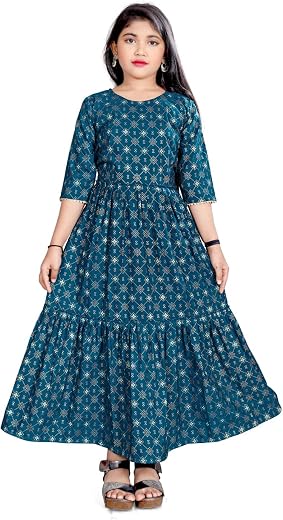 Glamup New Digital Printed Cotton Style Gown for Girls Maxi Dress