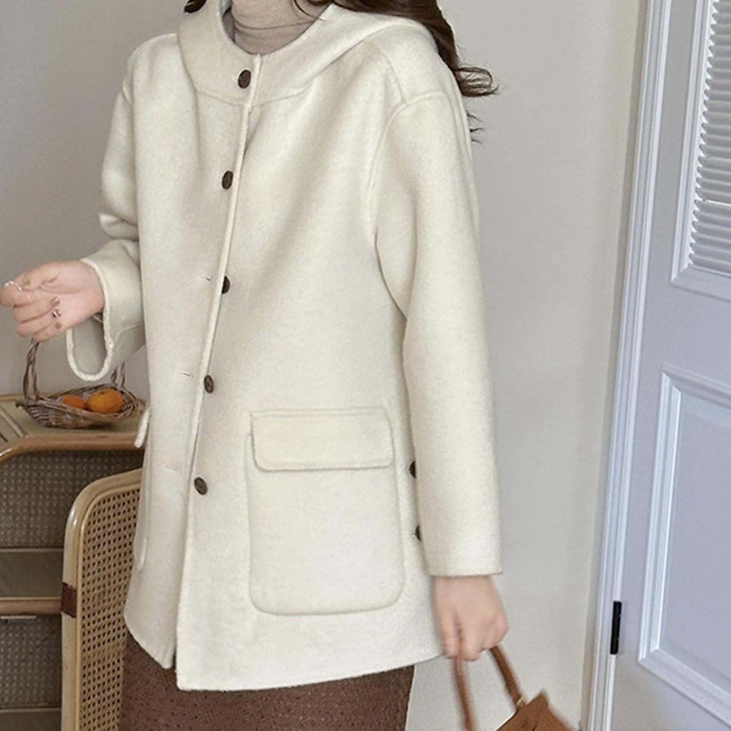 [ＢＡＧＡＤ] ラシャコート レディース オーバーコート ロング丈 秋 冬 フード付き 日系 レトロ 厚さ あったかい 防寒 トレン