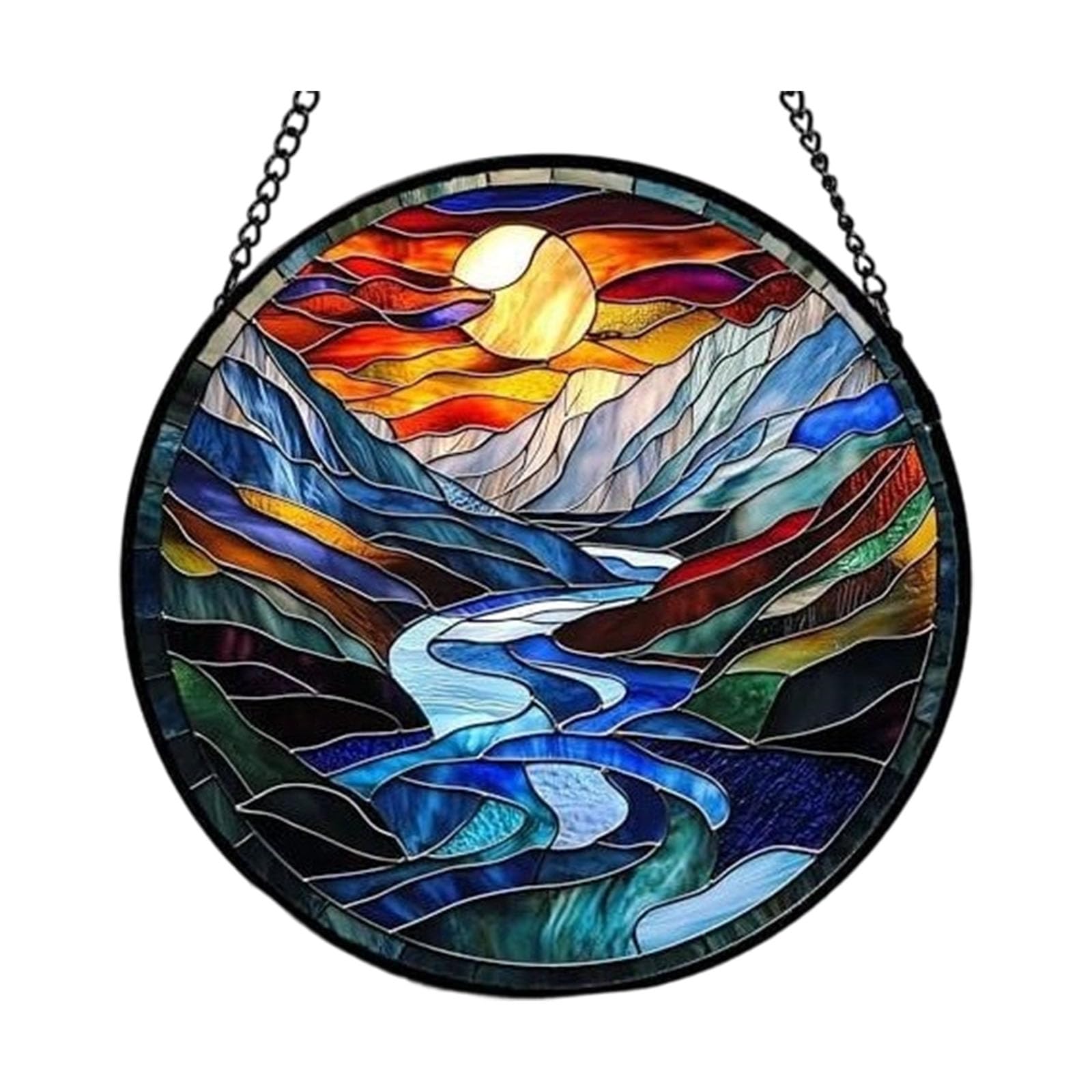 Jazuaiao Colorful Acrylic Light Catchers Stained Glass Landscape Suncatchers Ornament for Home Garden Decors and Window Hanging Landscape Acrylic Hanging Ornament