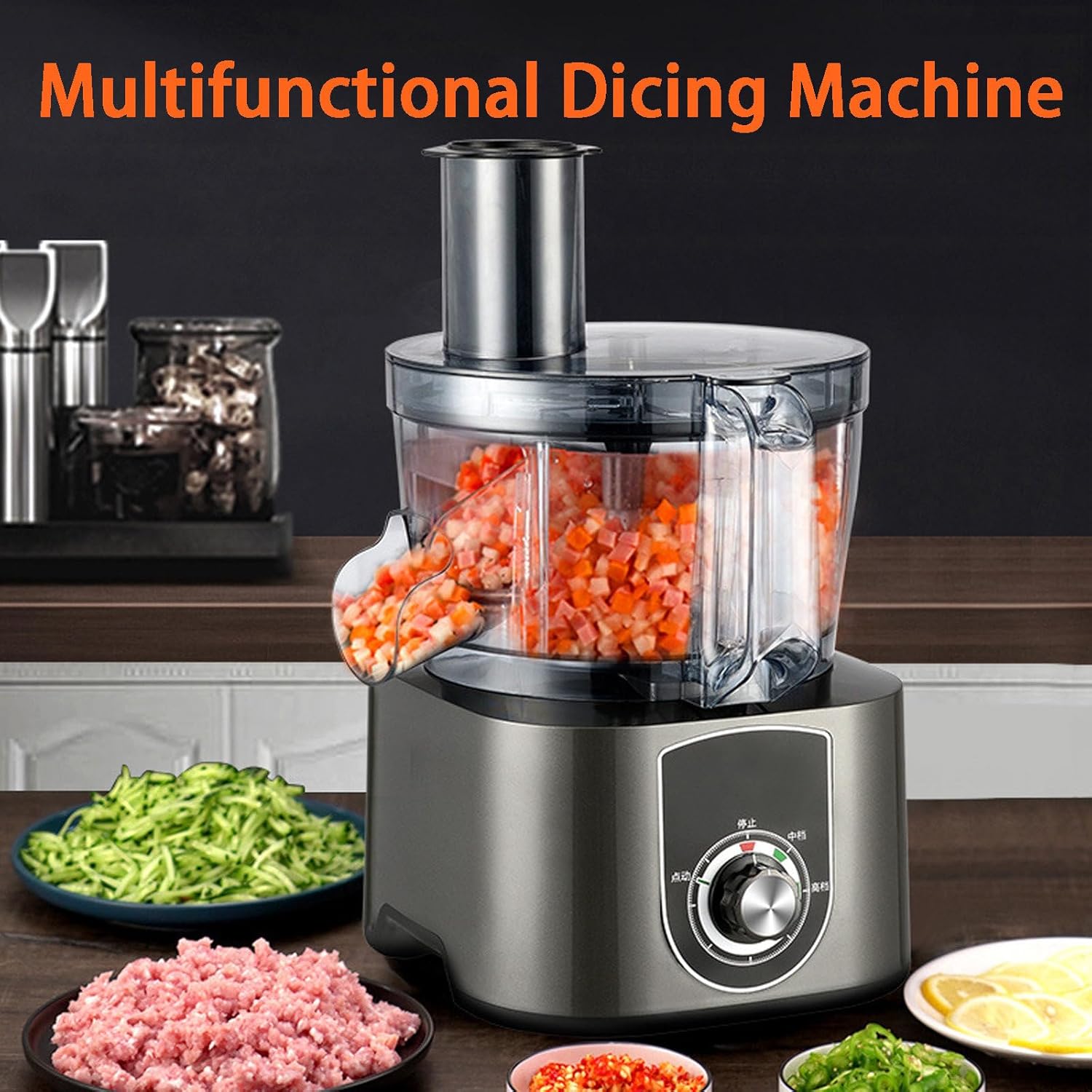 Kitchen Vegetable and Fruit Blender Chopper, Commercial Vegetable Dicer, Food Processors & Choppers, Food Processor Multifunctional, Easy to Clean, for Potato Onion Carrots Etc,Gray