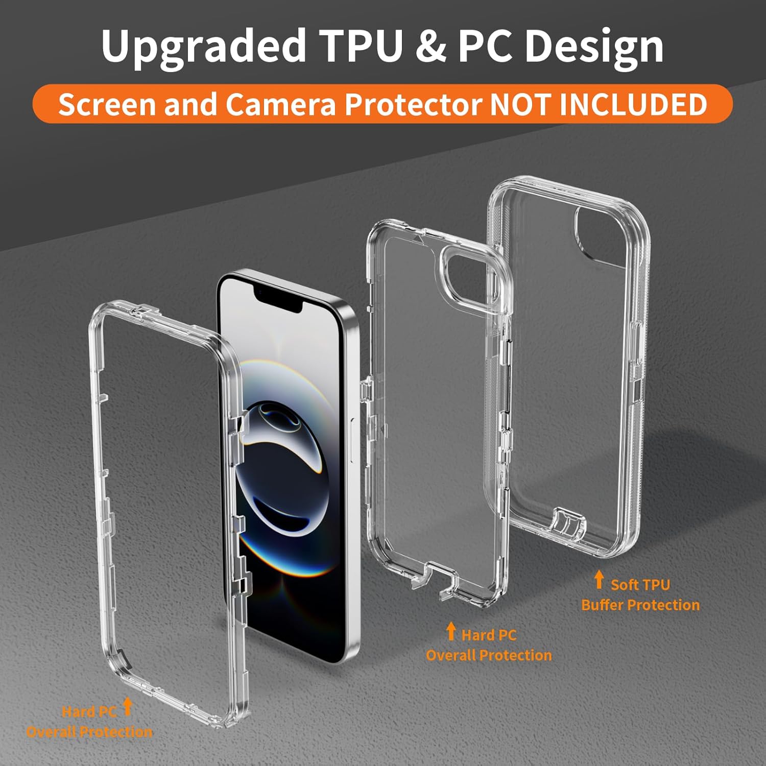 Compatible with iPhone 16e Case with HD Screen Protector, Heavy Duty Shockproof [3 in 1] Clear Phone Cases for iPhone 16e 6.1" (Clear) - Image 5