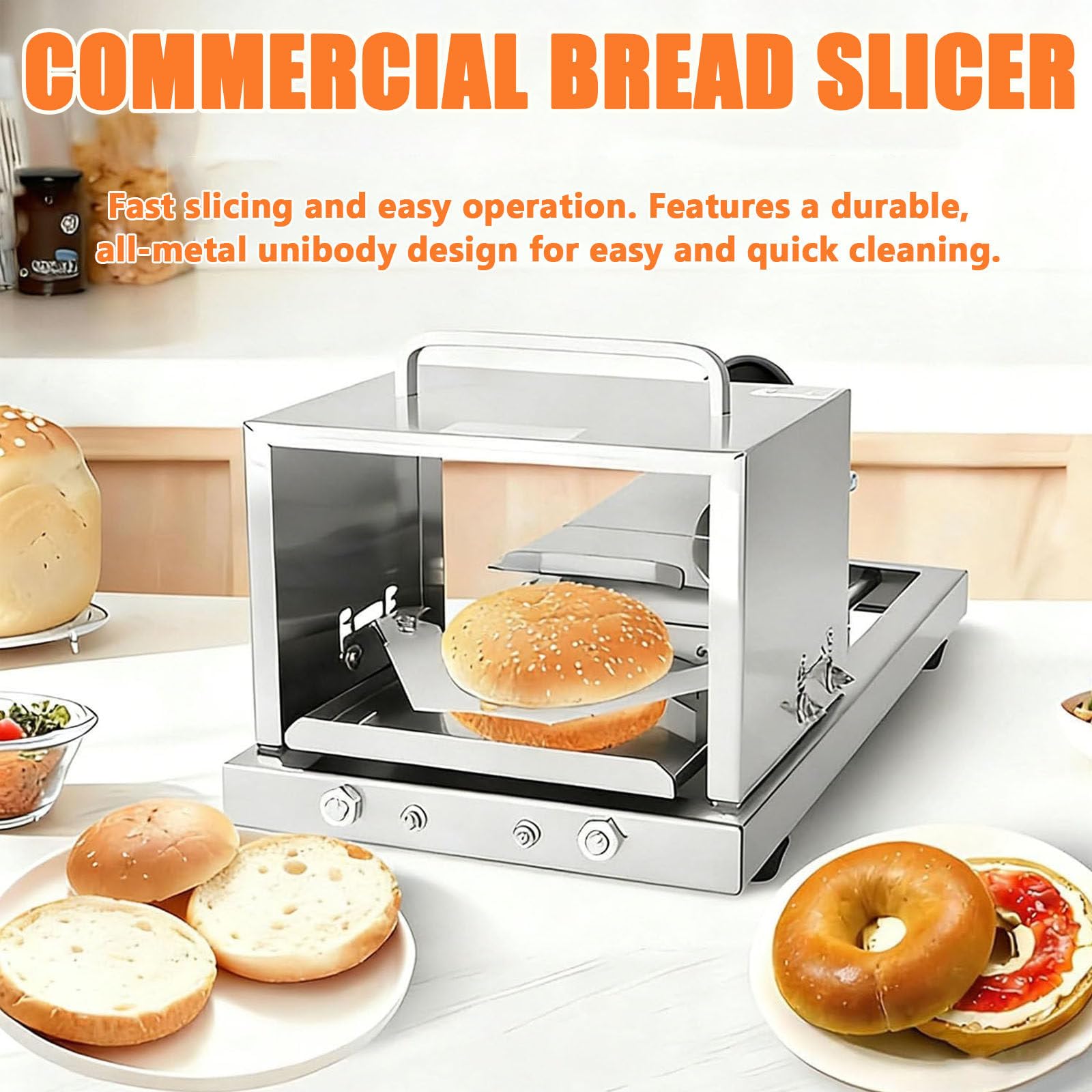 Affettatrice Professionale per Pane e Bagel, affettatrice Professionale per panini da Hamburger con 4 spessori Regolabili, affettatrice per panini da Hamburger per Catering