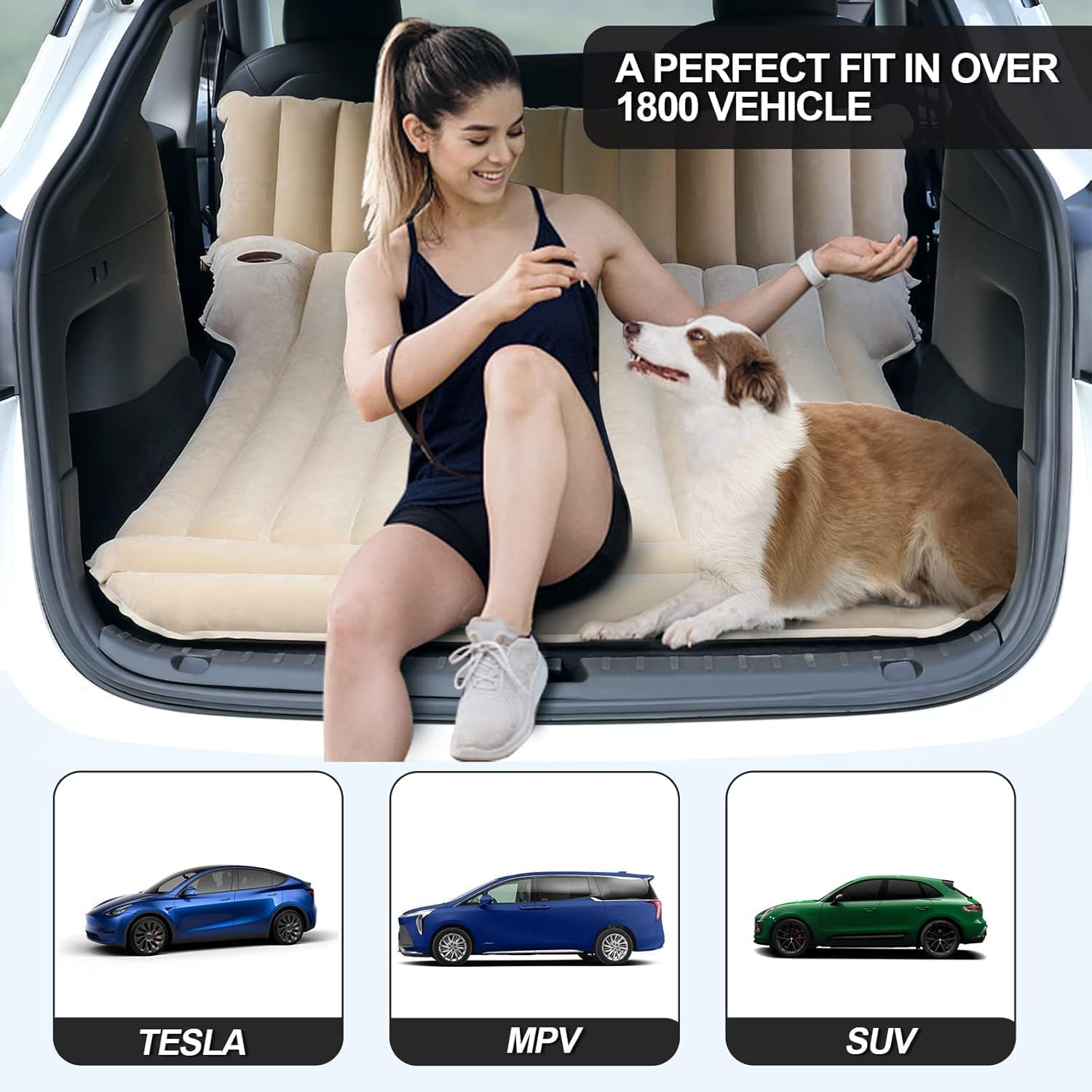 topfit Materassino Gonfiabile SUV per Campeggio, Letto ad Aria da Viaggio per Esterni, per Tesla Model Y Juniper/Model 3 Highland con 2 Cuscini