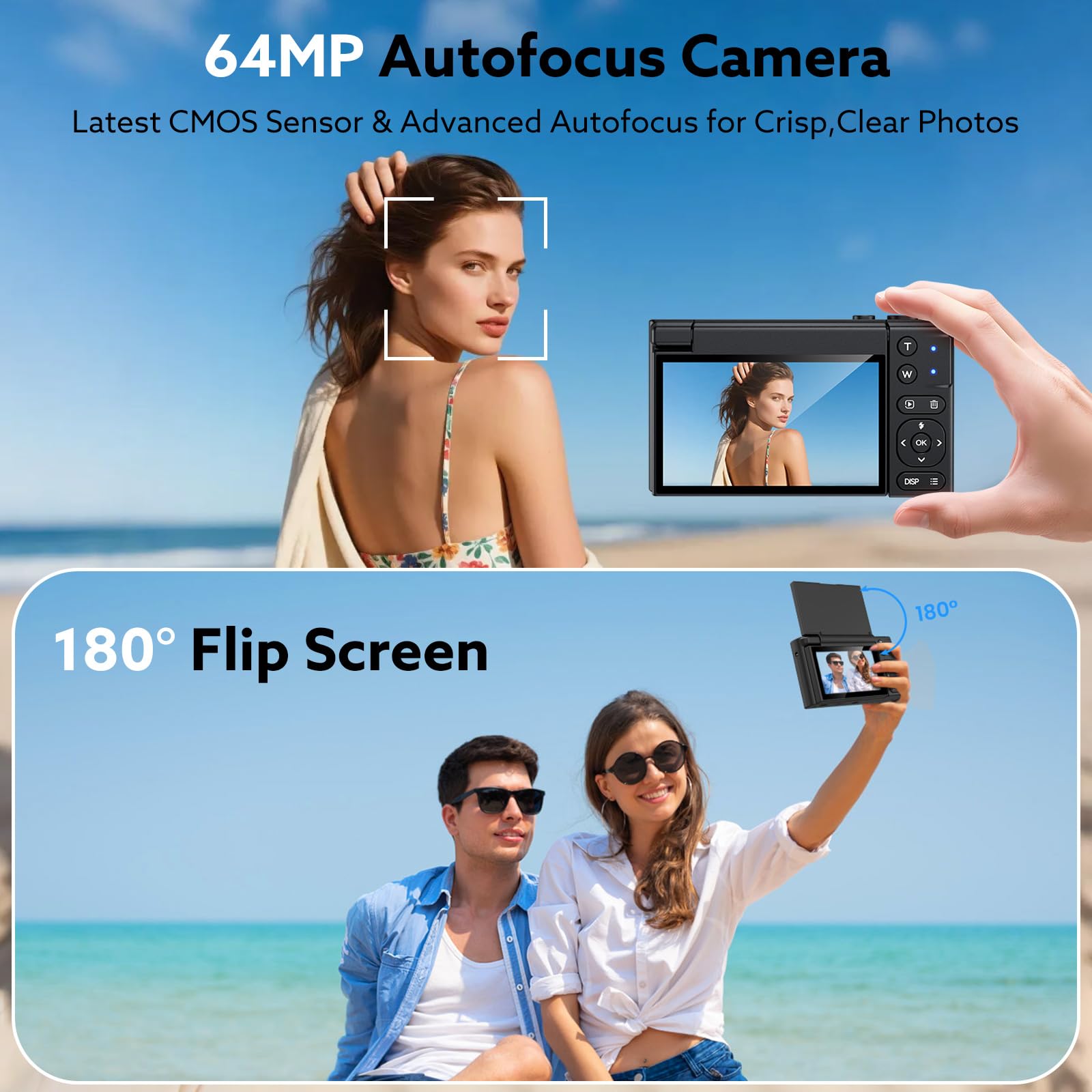 4K Digitalkamera, 64MP Kameras für Fotografie mit 16X Zoom & Autofokus, Vlogging-Kamera für YouTube Video mit Weitwinkel- und Makroobjektiven, Beste Kameras für Content Creators