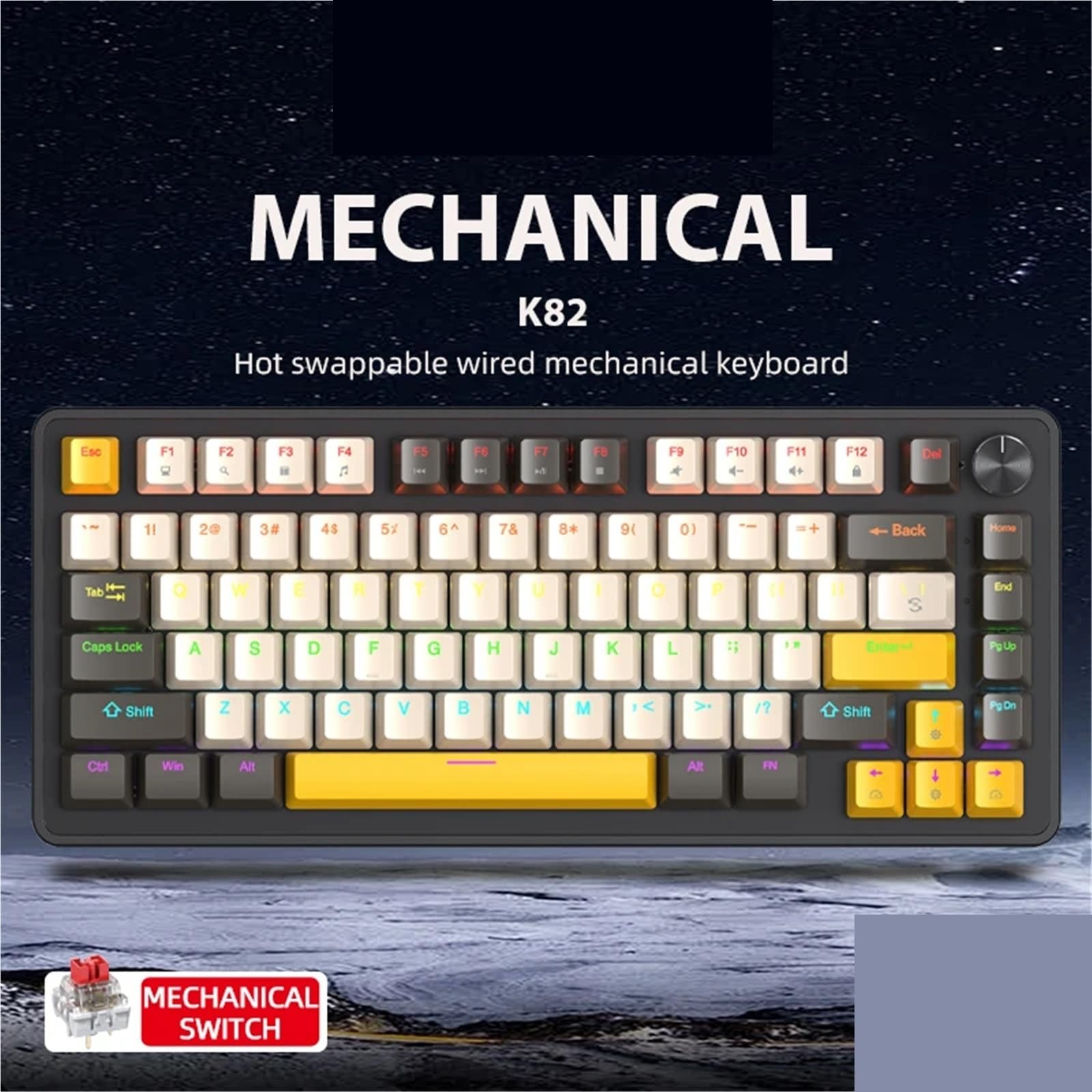 Compatible avec clavier de jeu mécanique filaire APAYADO K82, remplaçable à chaud, bouton multimédia, rétroéclairage transparent, touches ABS (interrupteur bleu, kit myrtille)