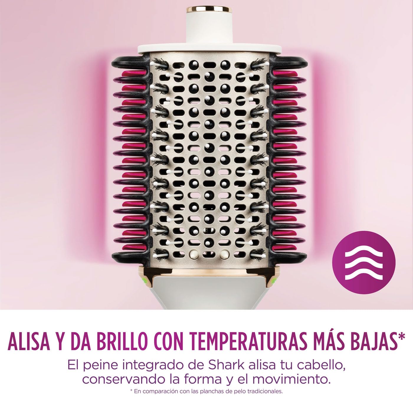 Cepillo y peine térmico alisador y moldeador Shark SmoothStyle, modos Seco y Húmedo, cepillo de aire caliente con 3 temperaturas, resultado suave y voluminoso para todo tipo de cabello, Seda HT202EU