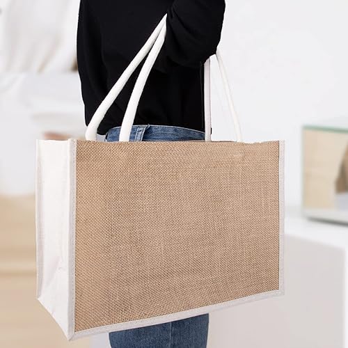 Miniatura 4 de TOPTIE 6 bolsas reutilizables de yute con lona lateral bolsa de regalo de Navidad de arpillera natural para dama de honor boda